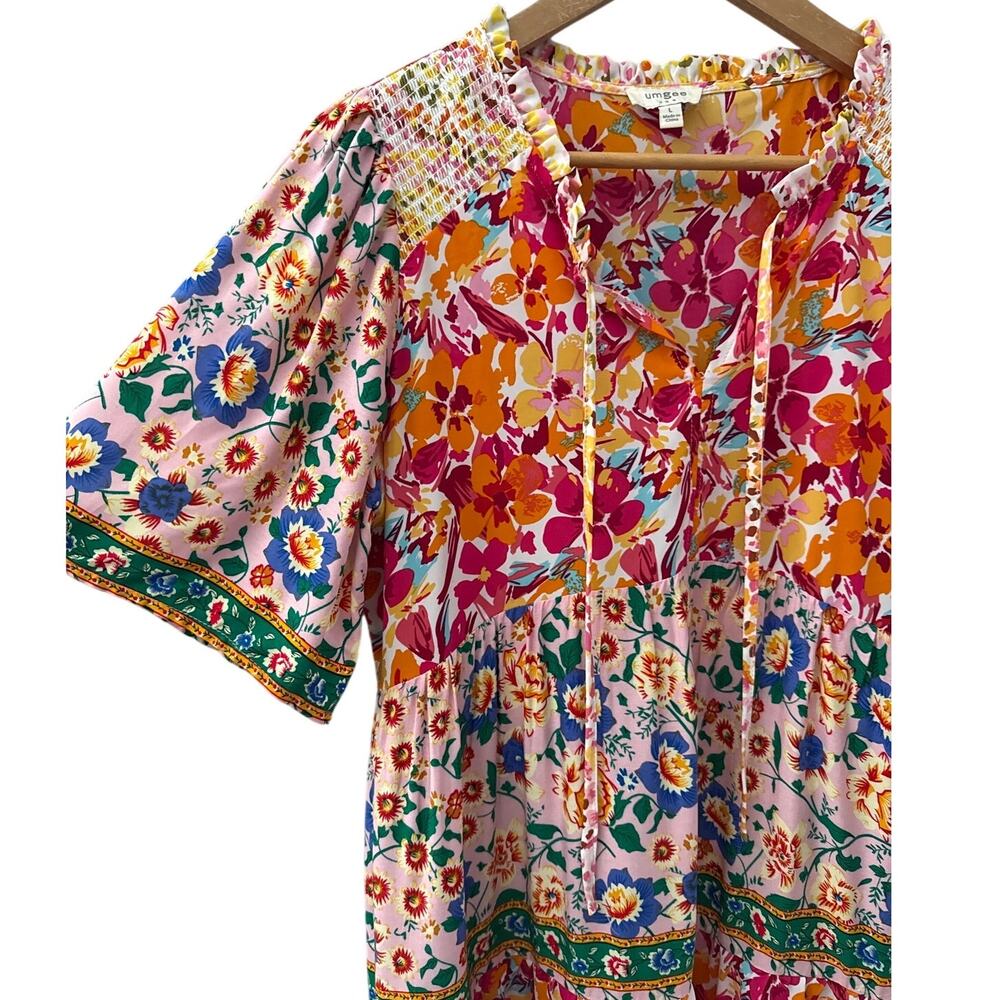 Umgee Mixed Floral Print Tiered Sundress Multicolor Size Large - Picture 6 of 10